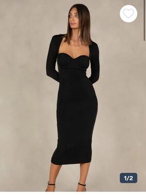 Misha Tara Dress Black Midi Bodycon Luxe Slinky Long Sleeve LBD Sz 6 NEW